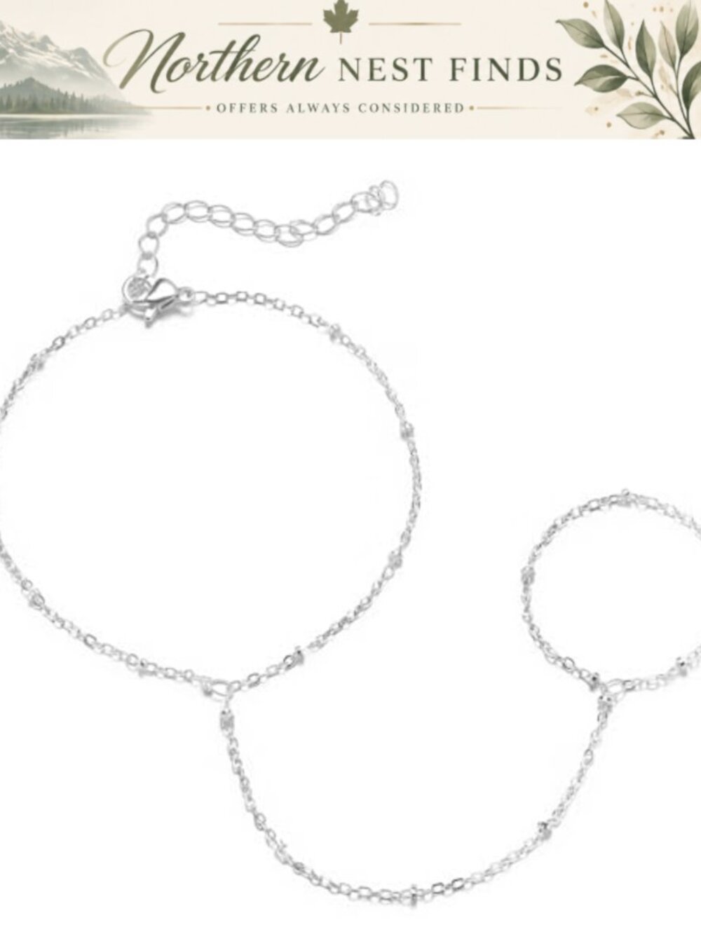 18K Gold Plated Hand Chain Bracelet with Ring for Women Layered Adjustable